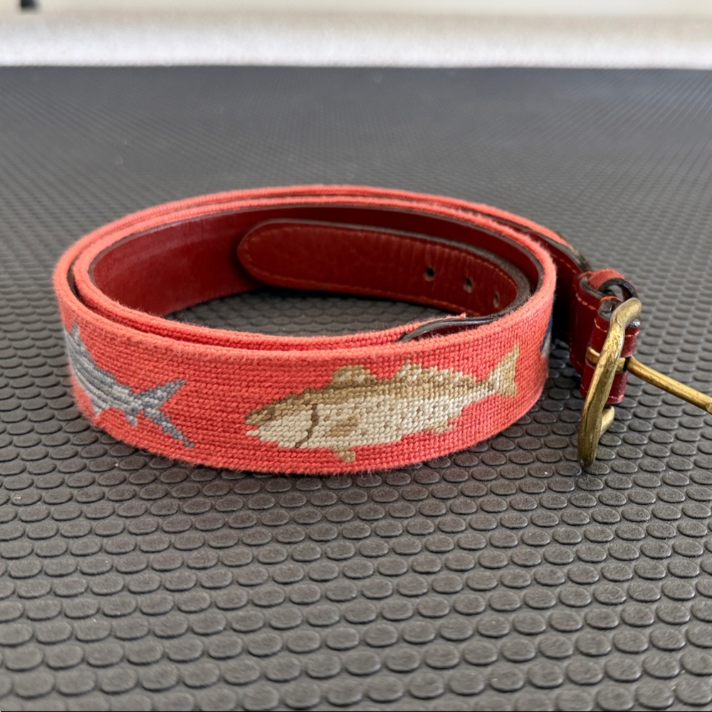 Two Smathers&Branson Needlepoint Fish Belts Like new Size 36. Fishing and Prep